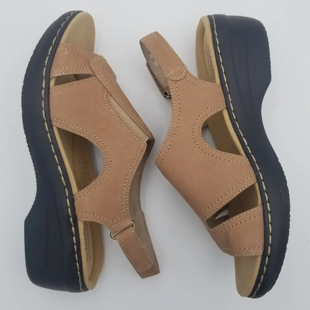 Clarks Brown Nubuck Slingback Wedge Sandal - Picture 13 of 14